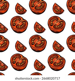 Tomato seamless pattern in Mediterranean hand drawn sketch style