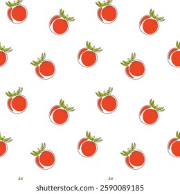 Tomato seamless pattern with red tomatoes in one continuous line drawing style. Vector seamless pattern perfect for packaging, kitchen textile, fabric, background, wallpaper and so on