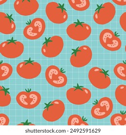 Tomaten nahtlose Muster Textur Vegetarische gesunde Nahrung Frische Gemüse Illustration Gemüse dekorative einzigartige Bildschirmhintergrund Hintergrund Supermarkt 