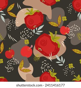 Tomato seamless pattern that can be used for various design projects, food labels and packaging stickers, flat vector illustration. Botanical print wrapping or wallpaper design with tomato vegetables.