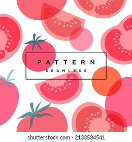 Tomato seamless pattern. Transparent tomatoes and frame with text is on separate layer. 