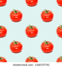 Tomato seamless pattern. Vector background with red tomato