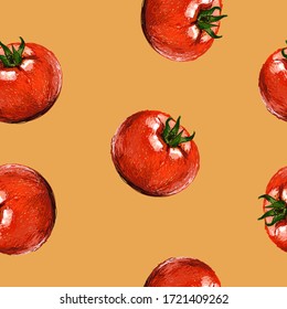 Tomato seamless pattern. Vector illustration of vegetable organic food in hand drawn doodle style.