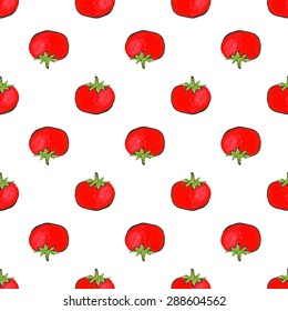 Tomato. Seamless pattern with vegetables. Hand-drawn background. Vector illustration. Real watercolor drawing.