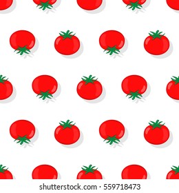 Tomato seamless vegetables in a flat style. Vector illustration of wallpaper, wrapping, textile on vegan food for a healthy diet, vitamins for your projects.
