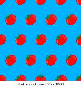 Tomato seamless vegetables in a flat style. Vector illustration of wallpaper, wrapping, textile on vegan food for a healthy diet, vitamins for your projects.