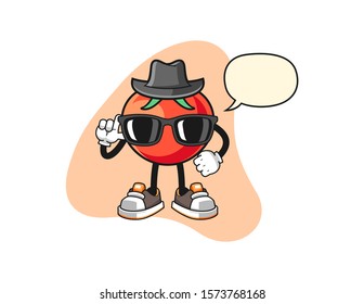 Tomato secret agent with speech bubble cartoon. Mascot Character vector.