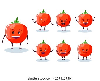 Tomato set - character and emotions. Anthropomorphic hero. Vector illustration in cartoon style.