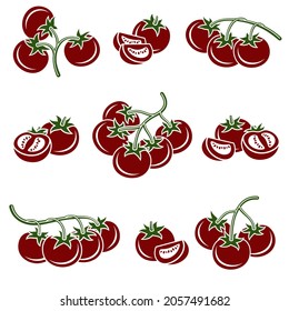Tomatenset. Sammlungssymbol Tomate. Vektorgrafik