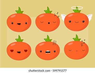 Tomato set of funny smiles. Fruit vegetables and food collection. Vector cartoon illustration. Cute stylish characters.