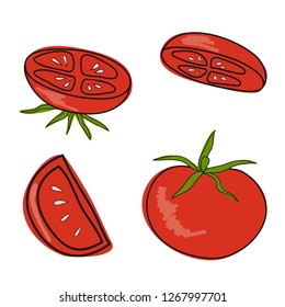 Tomato set. Hand draw illustration of different slice of juice tomato.
