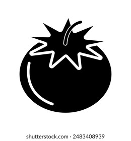 Tomato set icon. Bright red tomato with green stem, juicy, fresh, vegetable, used in salads, cooking, sauces.