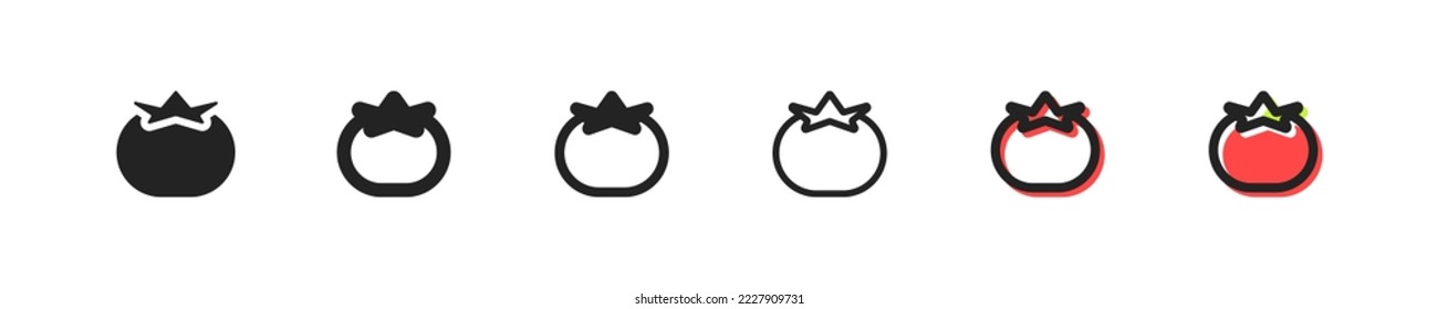 Tomato set icon. Vegetables, fruits, healthy food, vitamins, vegetable garden, healthy food, ripe, greens, eat. Garden stuff concept. Vector line icon on white background