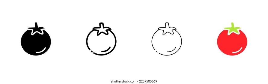 Tomato set icon. Vegetables, fruits, healthy food, vitamins, vegetable garden, ripe, greens, eat. Garden stuff concept. Vector icon in line, black and colorful style on white background