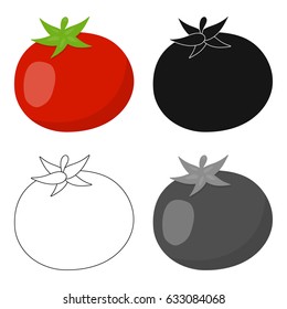 Tomato is a shabby vegetable. The tomato is red. The vegetable is red with a green tail. Singe vegetables icon from the eco food cartoon.