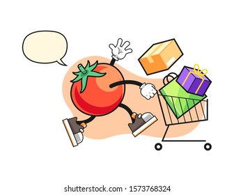 Tomato shopping with speech bubble cartoon. Mascot Character vector.