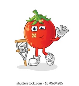 tomato sick with limping stick character. cartoon mascot vector