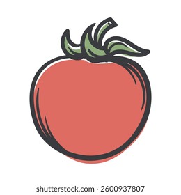 Tomato. A simple hand-drawn icon with an offset outline. Vector illustration for print, sticker, banner