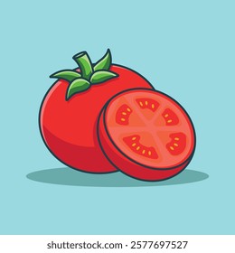 Tomato Slice Cartoon Vector Icon Illustration. Food Object Icon Concept Isolated Premium Vector. Flat Cartoon Style.