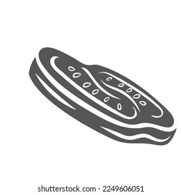 Ilustración vectorial del icono de glifo de corte de tomate. Silhouette de tomate en caída en forma de círculo, verdura fresca madura cortada en partes con piel, pulpa y semillas para cocinar ensalada sana de verano