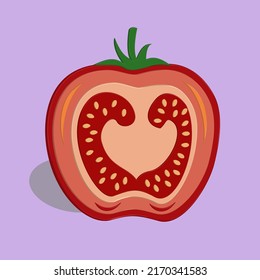 Tomato Slice Icon Cartoon Vector Illustration, Vegetable Theme, Solanum Lycopersicum