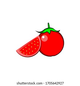 Tomato slice isolated on white. Tomato organic food photo-realistic vector illustration of healthy vegetable. Tomato. Isolated vegetables. Vector illustration.