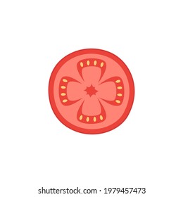 tomato slice isolated on white background, portion of fresh vegetables for pizza, cut in half, vector illustration, flat design