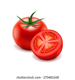 Tomato and slice isolated on white photo-realistic vector illustration