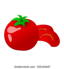 Tomato and slice isolated on white photo-realistic vector illustration.
