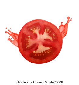 Tomato slice with juice. Fresh vegetable. Vector icon. EPS10
