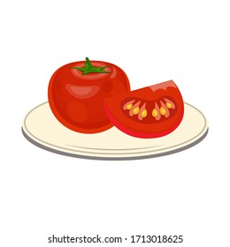 Tomatenscheibe auf dem Teller. Icon food Gemüse
