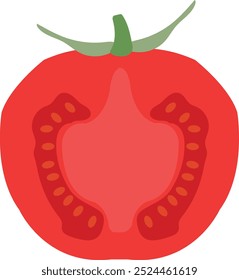 Tomato slice with seeds, top view,  Flat vector illustration.