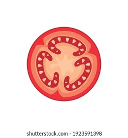 Tomato sliced. Vegetable logo. Vector illustration of natural product slice tomato.