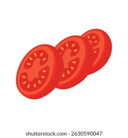tomato slices in flat style. Fresh red vegetable cut into circles. Isolated vector illustration on white.