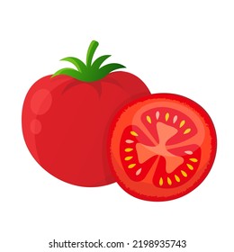 tomato with slices flat vector illustration clipart isolated on white background