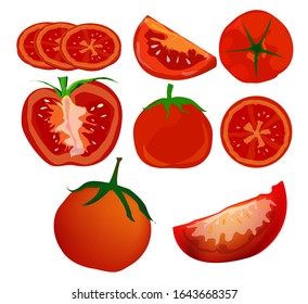 Cortes de tomate en fondo blanco.