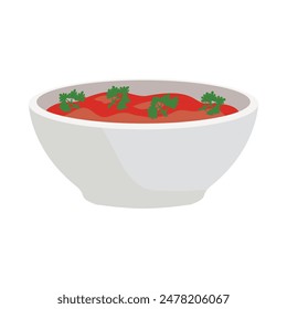 sopa de tomate en un tazón Ilustración vectorial plana