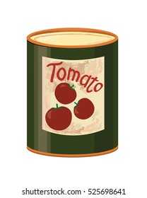 Diseño de sopa de tomate. Ilustración vectorial. Comida enlatada. Estilo retro.
