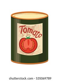 Tomato soup design. Vector illustration. Canned food. Retro style.