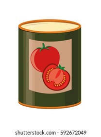 Tomato soup design. Vector illustration. Canned food. Retro style.