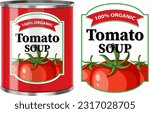 Tomato Soup in Food Can with Label Isolated illustration