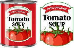 Tomato Soup In Food Can With Label Isolated Illustration