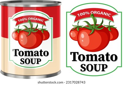 Tomato Soup in Food Can with Label Isolated illustration