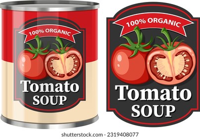 Tomato Soup in Food Can with Label Isolated illustration