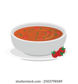 Sopa de tomate con verduras, sopa de nata, sopa de verduras, Ilustración vectorial.