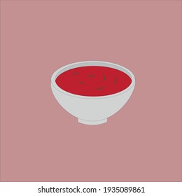 Sopa de tomate con hierbas. Ilustración vectorial.
