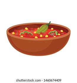 Tomato soup with hot peppers. Vector illustration on white background.