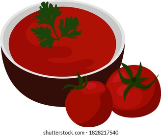 Sopa de tomate, ilustración, vector sobre fondo blanco