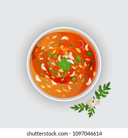 Tomato soup on white background.