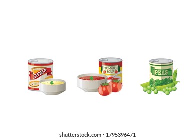Tomato Soup, Peas vector illustration isolated on white background.